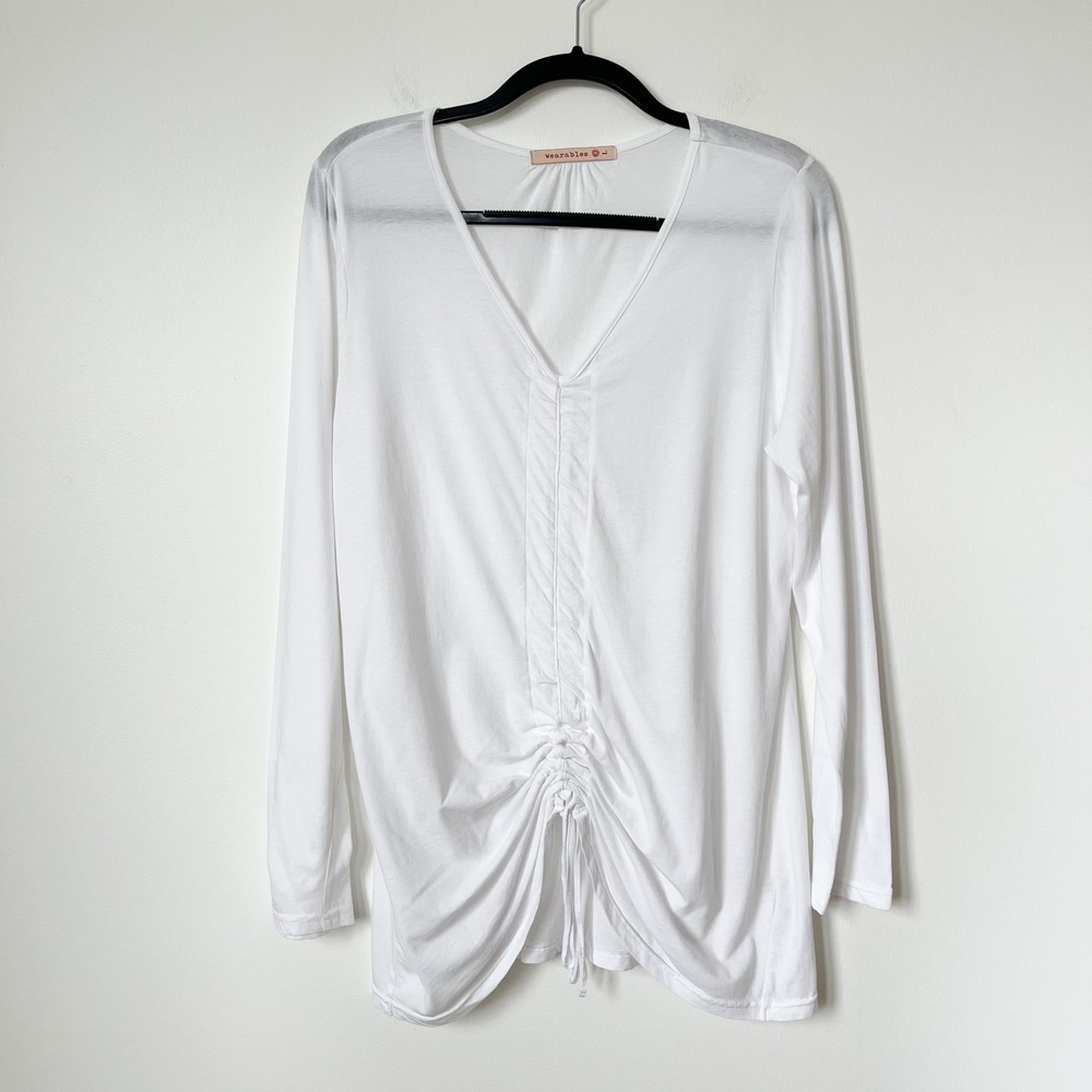 XCVI Wearables‎ Long Sleeve V-Neck Cinched Front Top Womens Large White